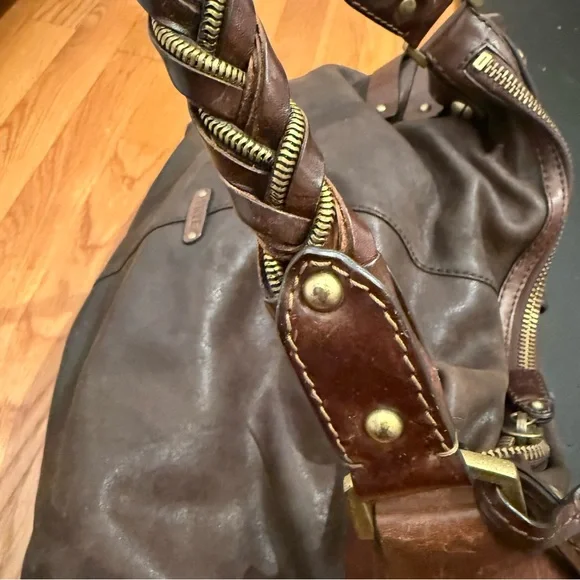 Vintage *Rare* Frye Christine Hobo Leather Shoulder Bag with Braided Handle - Picture 6 of 15